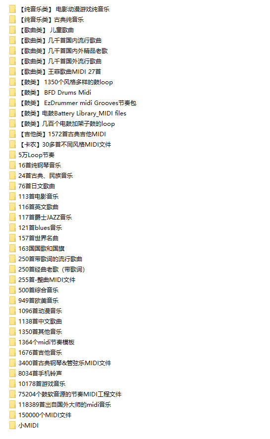 40万首MIDI素材文件（有分类目录）