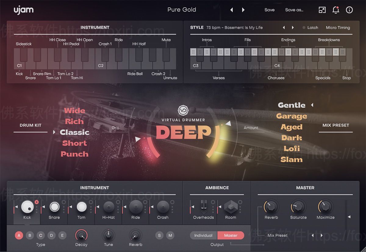 深情灵魂虚拟鼓手音源插件 UJAM Virtual Drummer DEEP v2.5.0