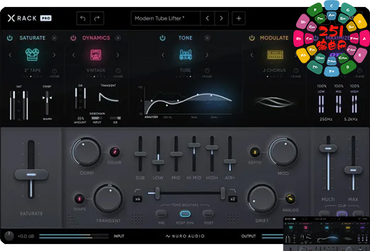 综合模拟混音插件 Nuro Audio Xrack Pro v1.0.2 （包含Xrack Comp Max Mod Xrack Pro Xrack Sat Xrack Tone Xrack Transient）