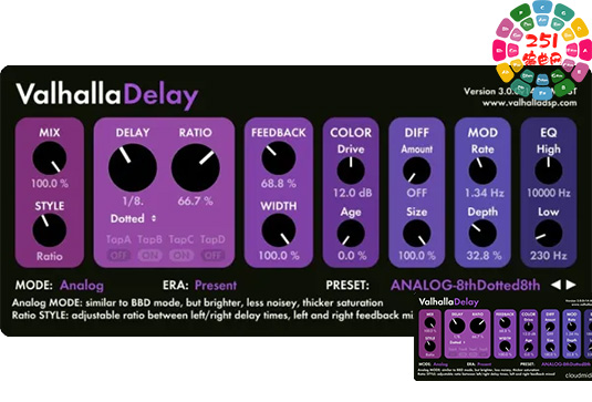 经典延迟回声插件 ValhallaDSP Valhalla Delay v3.0.0 R2R Win （Valhalla DSP ）