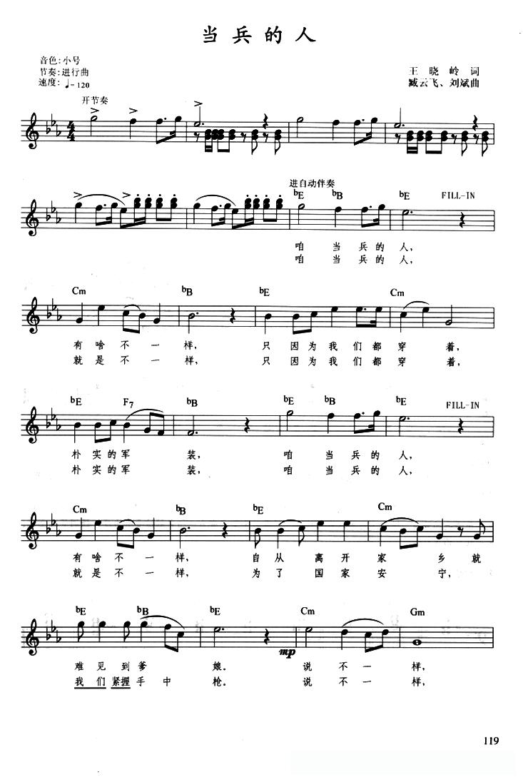 当兵的人（带、提示版）简谱 - 乐谱