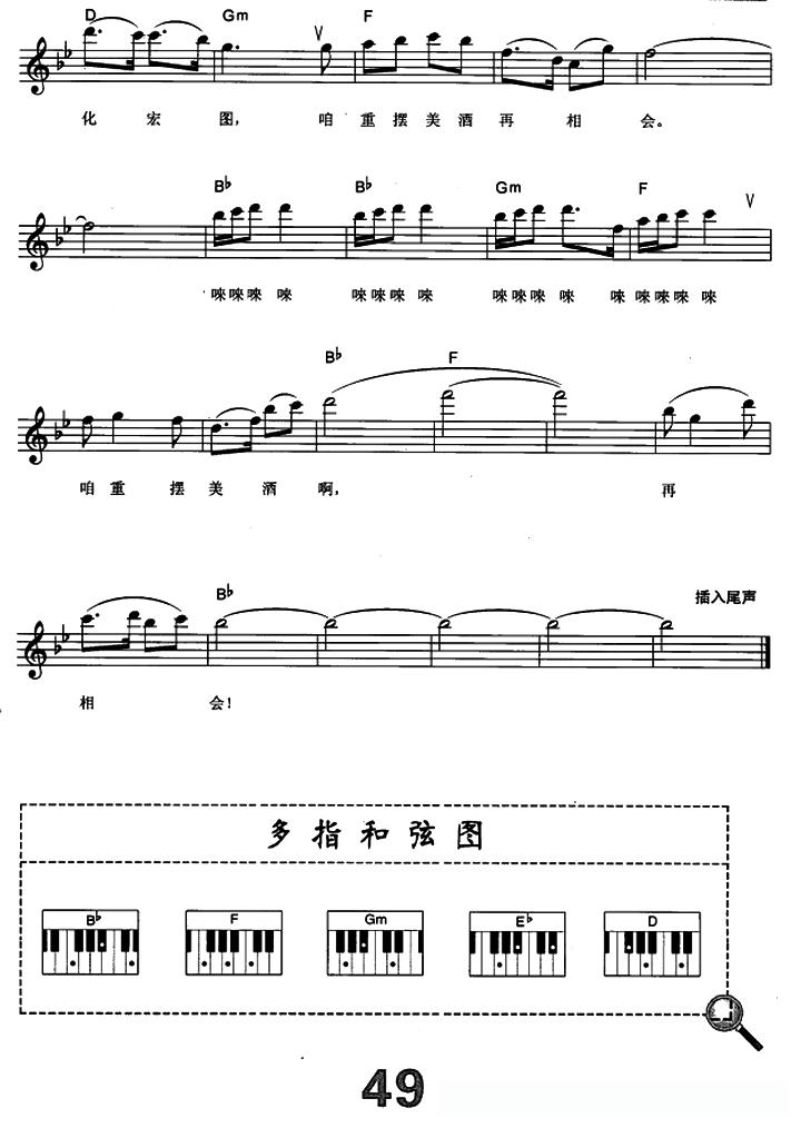 祝酒歌（电子琴弹唱谱）简谱 - 乐谱