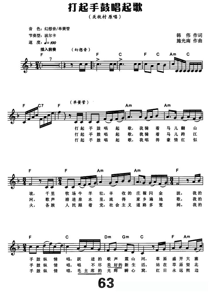 打起手鼓唱起歌（电子琴弹唱谱）简谱 - 乐谱