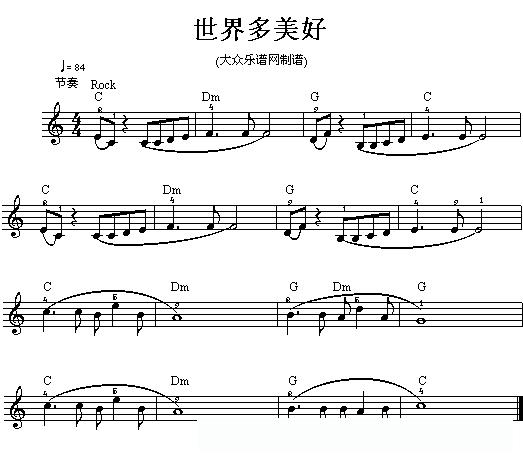 世界多美好简谱 - 乐谱