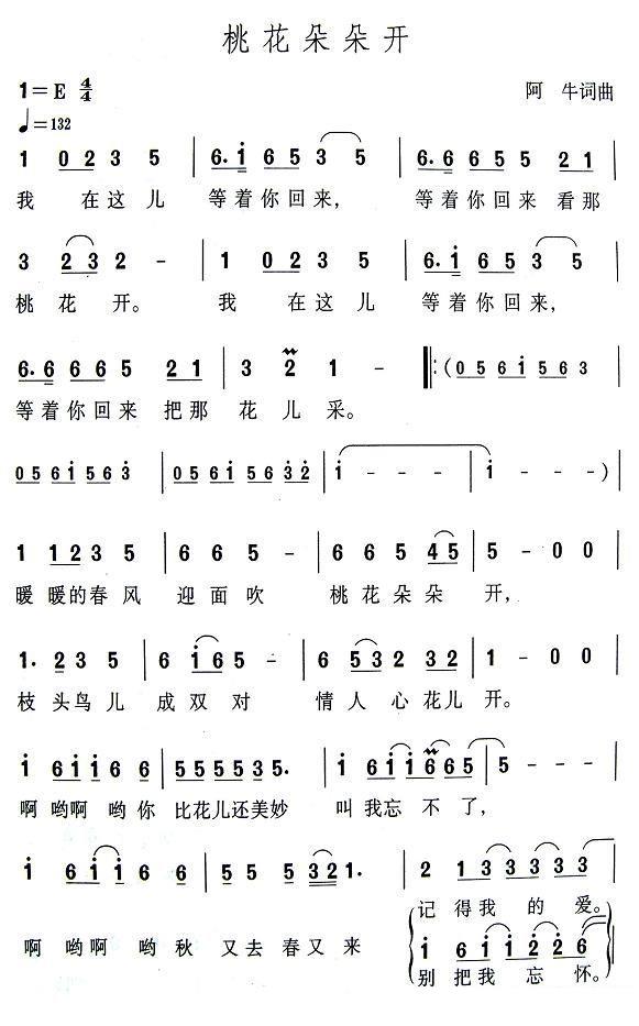 桃花朵朵开（阿牛词曲） - 乐谱