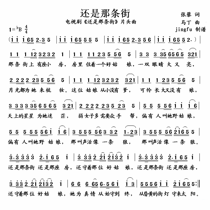 电视剧《还是那条街》片头曲：还是那条街 - 乐谱