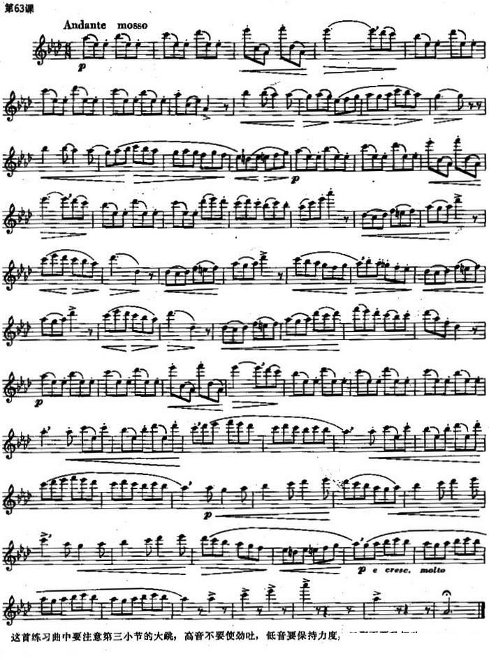 长笛练习曲100课之第63课 （大跳与高音练习要点） - 乐谱