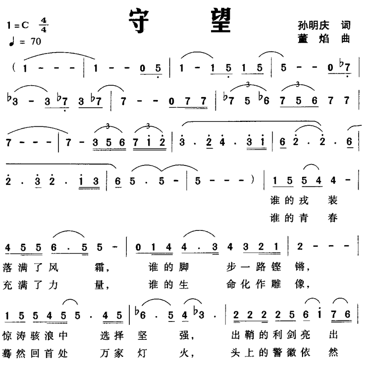 守望（孙明庆词 董焰曲） - 乐谱