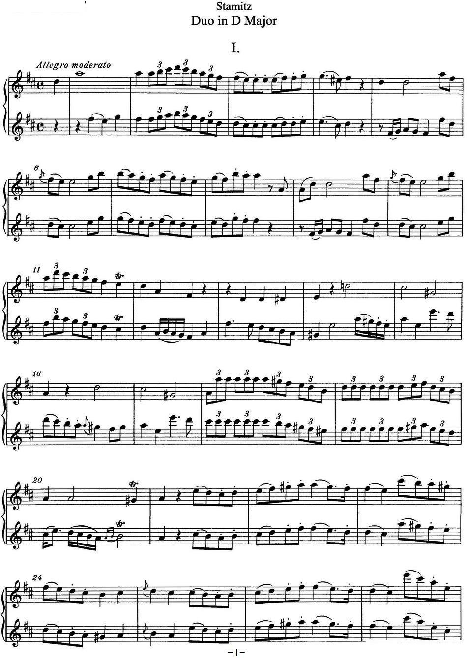 斯塔米茨D大调长笛二重奏 - 乐谱