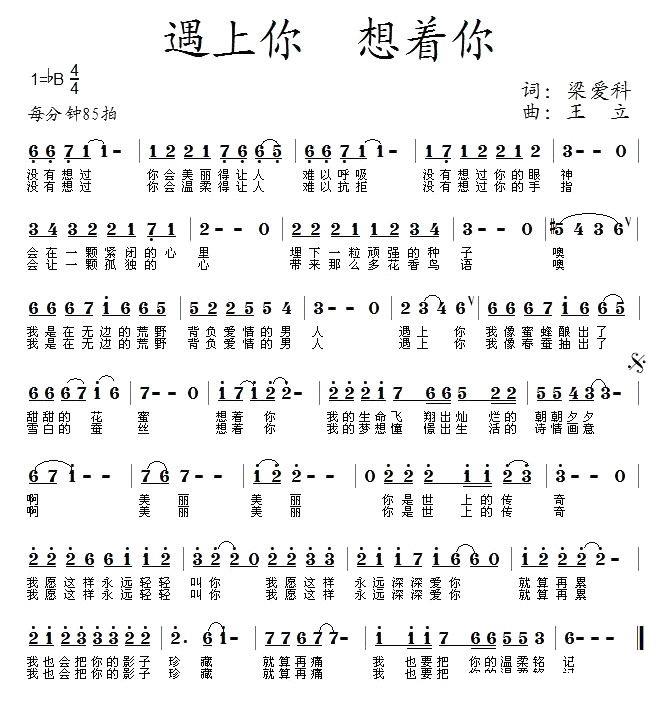 遇上你 想着你（王立曲 梁爱科词） - 乐谱