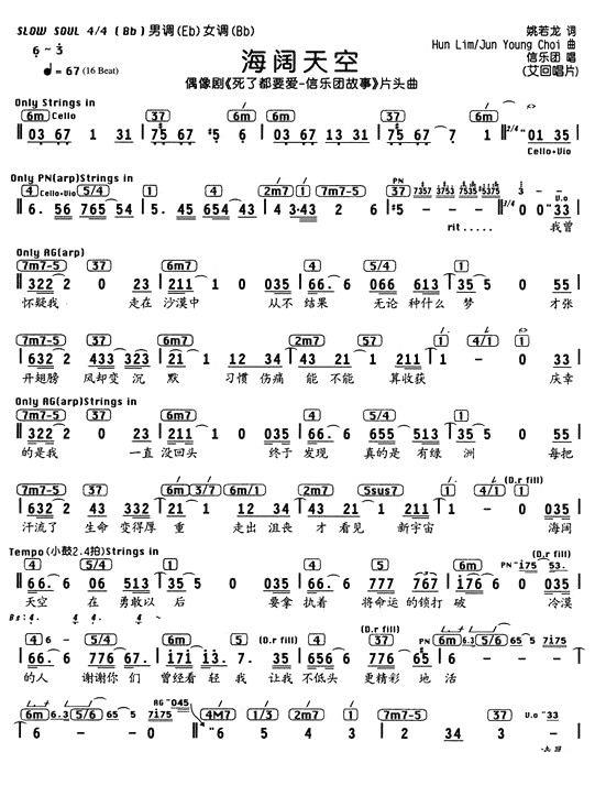 海阔天空(姚若龙词) - 乐谱