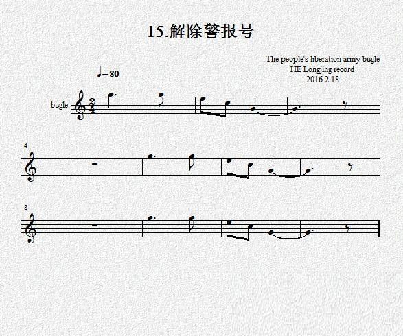 解除警报号（军号 皖大龙制谱） - 乐谱