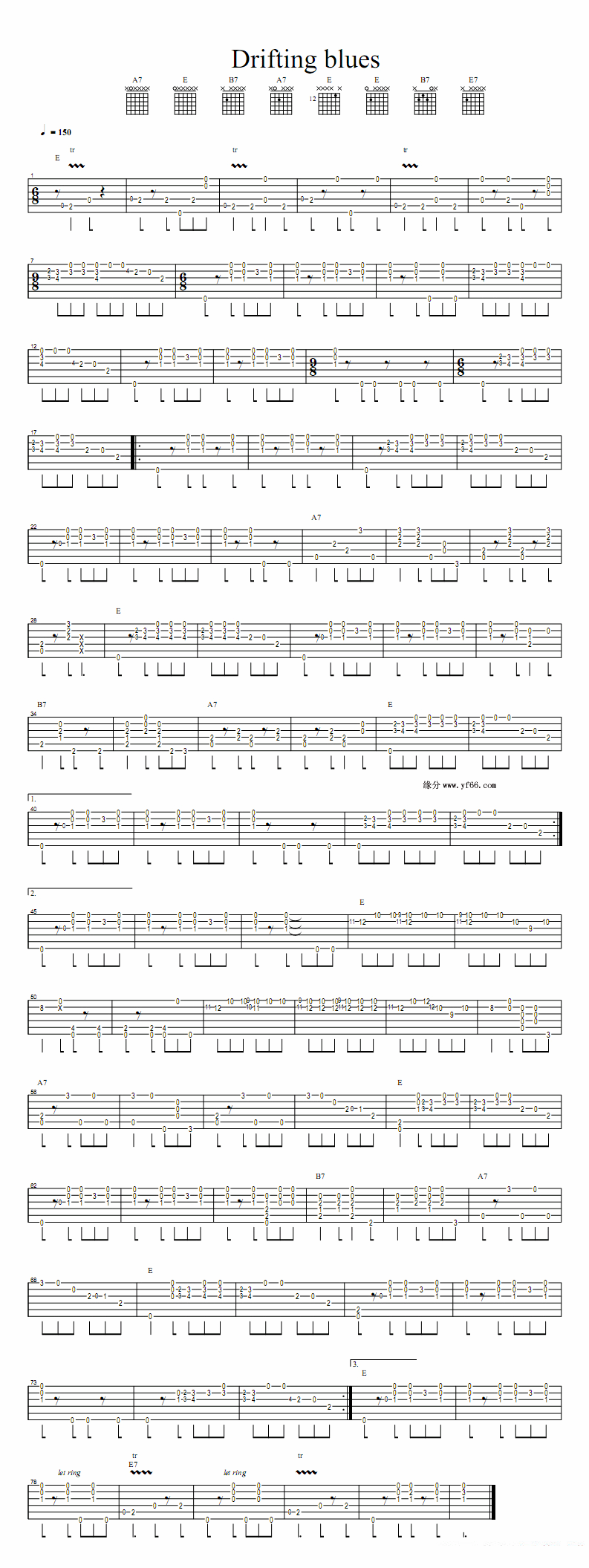 Drifting blues（吉他谱/六线谱 Charles-Brown演奏） - 乐谱