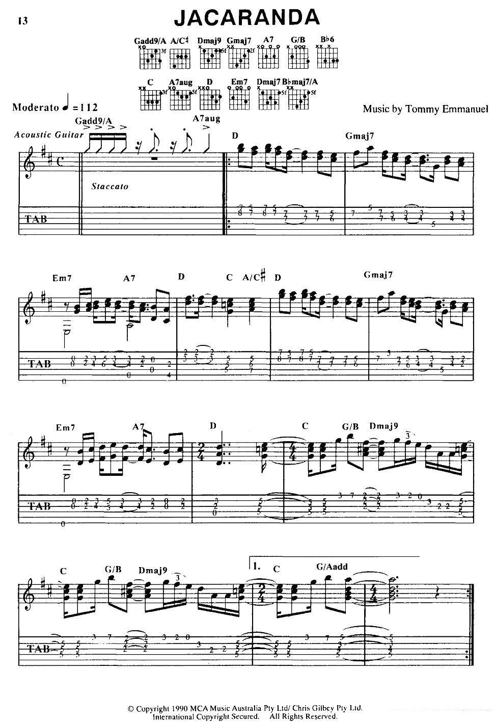 tommy emmanuel：JACARANDA（指弹吉他） - 乐谱