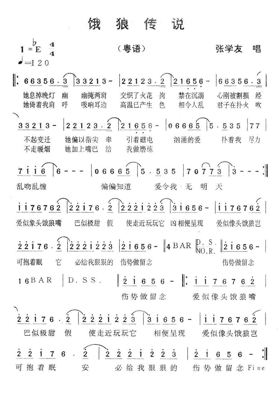 饿狼传说（张学友演唱） - 乐谱