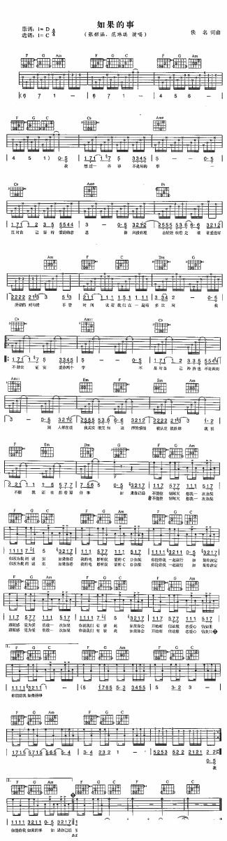 如果的事(范玮琪/张韶涵唱 吉他谱/六线谱) - 乐谱
