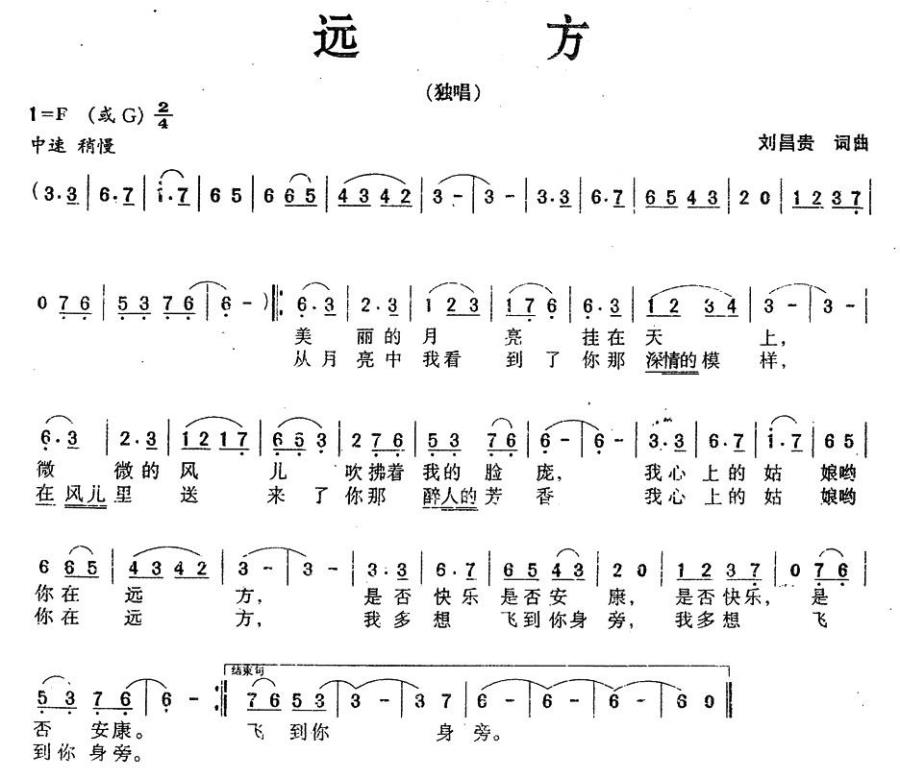 远方（刘昌贵词曲） - 乐谱