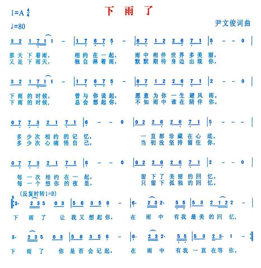 下雨了（尹文俊词曲） - 乐谱