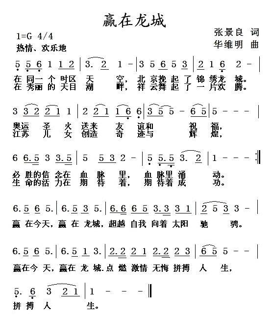 赢在龙城（华维明曲 张景良词） - 乐谱