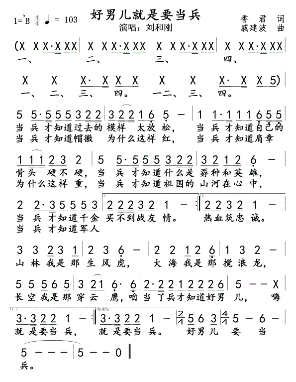好男儿就是要当兵（刘和刚演唱） - 乐谱