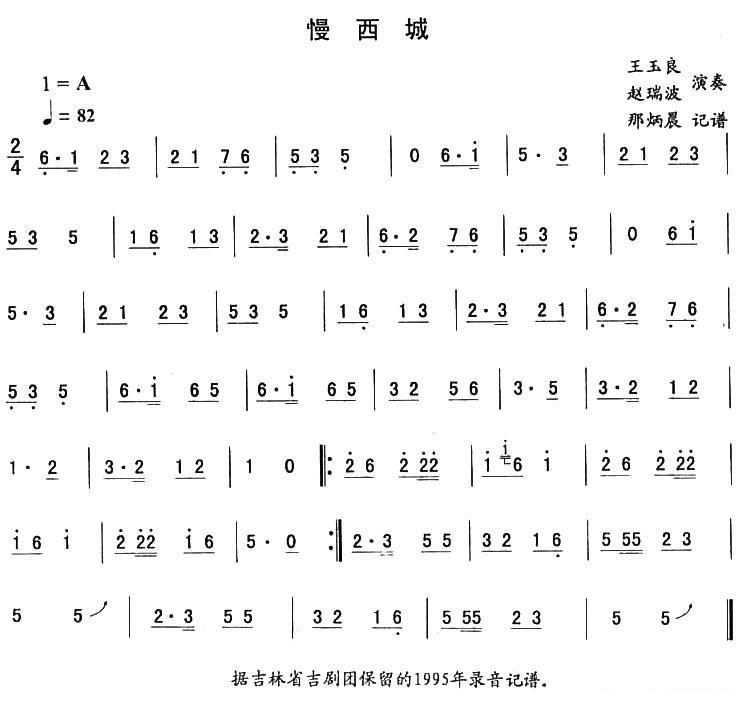 东北秧歌曲谱：慢西城（二人转伴奏谱） - 乐谱