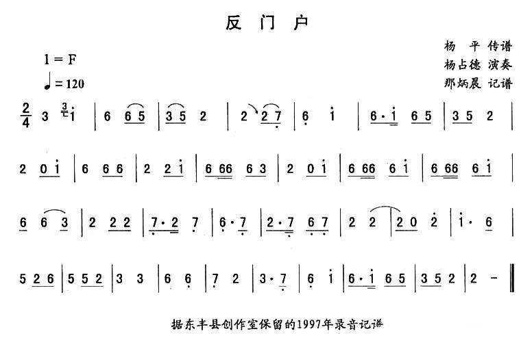 东北秧歌曲谱：反门户（二人转伴奏谱） - 乐谱