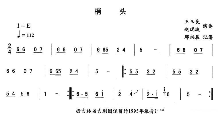 东北秧歌曲谱：梢头（二人转伴奏谱） - 乐谱