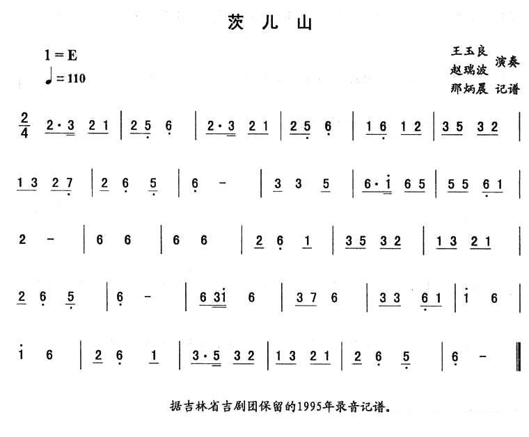 东北秧歌曲谱：莰儿山（二人转伴奏谱） - 乐谱