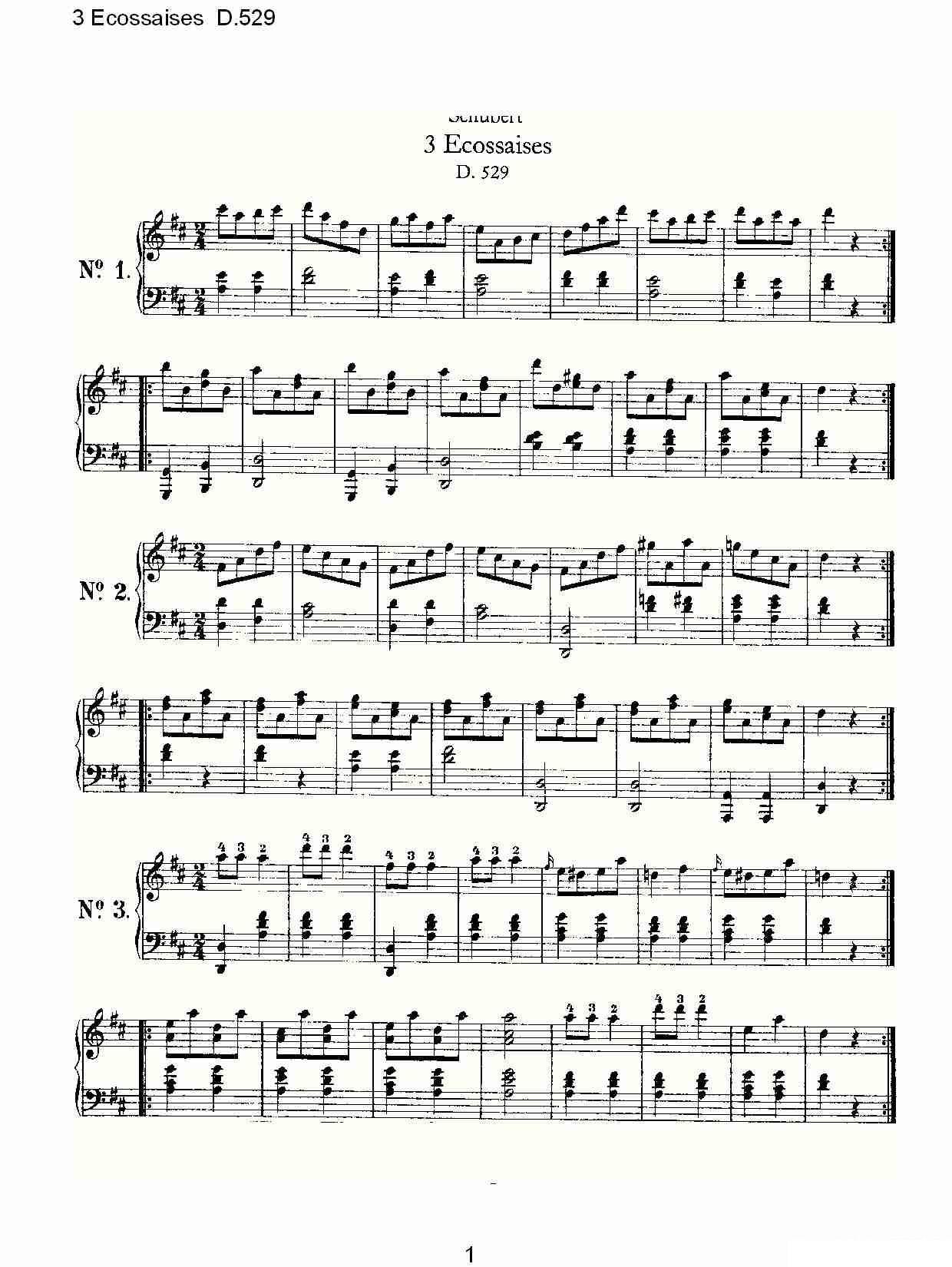弗朗兹·舒柏特《3 Ecossaises D.529》 - 乐谱