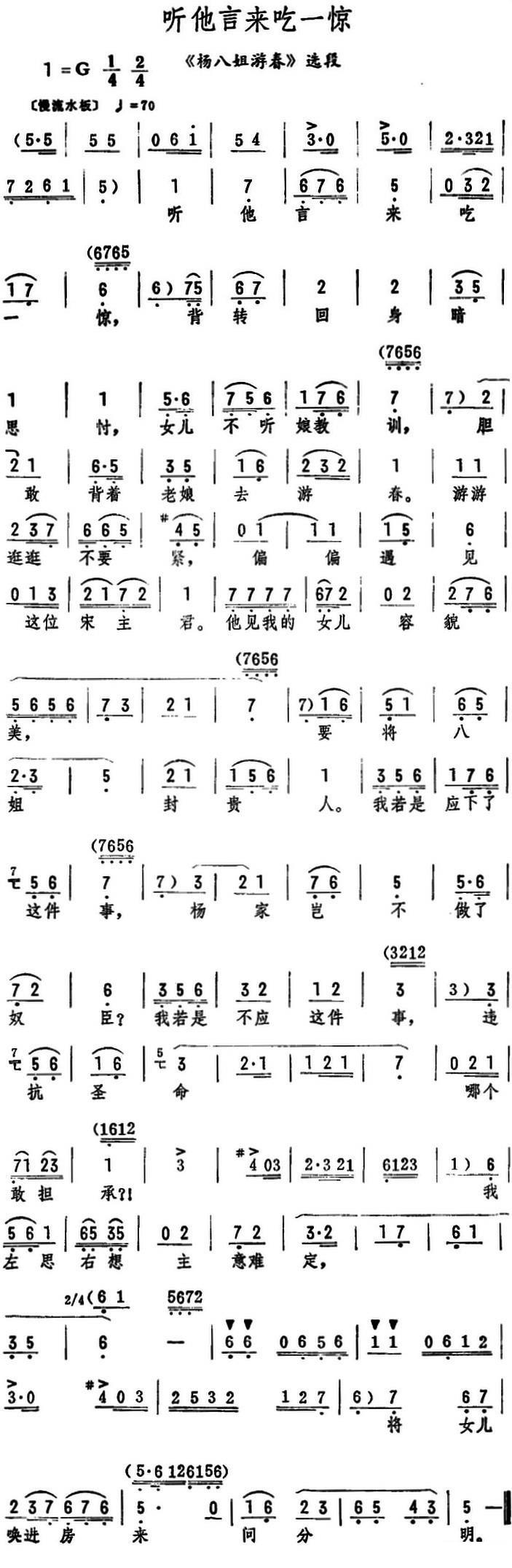 《杨八姐游春》选段：听他言来吃一惊 - 乐谱