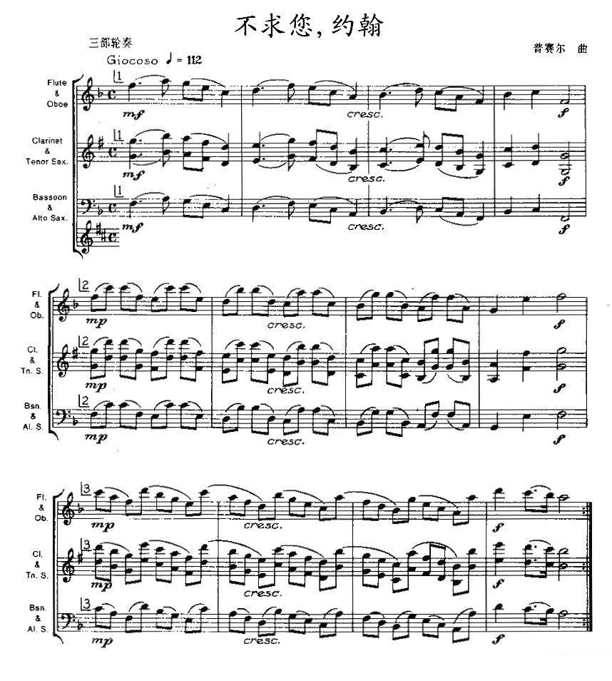 不求您，约翰（木管乐器三部轮奏） - 乐谱