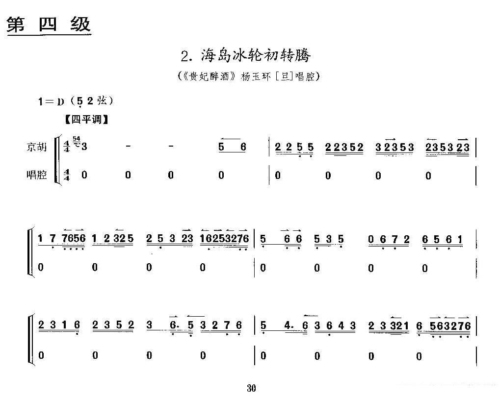 海岛冰轮初转腾（《贵妃醉酒》杨玉环唱段、京胡考级谱） - 乐谱