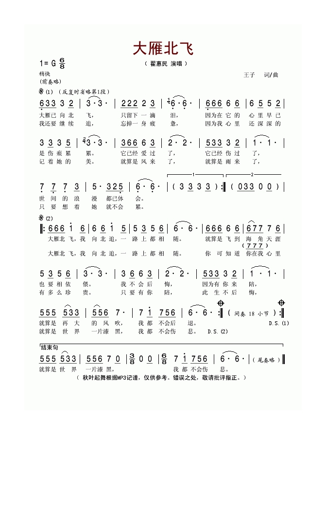 翟惠民-大雁北飞