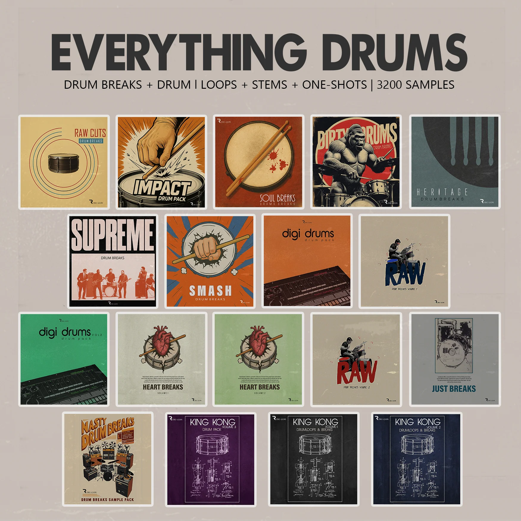 全能鼓组 Retro Loops Everything Drums (One-Shots and Drum Breaks) WAV