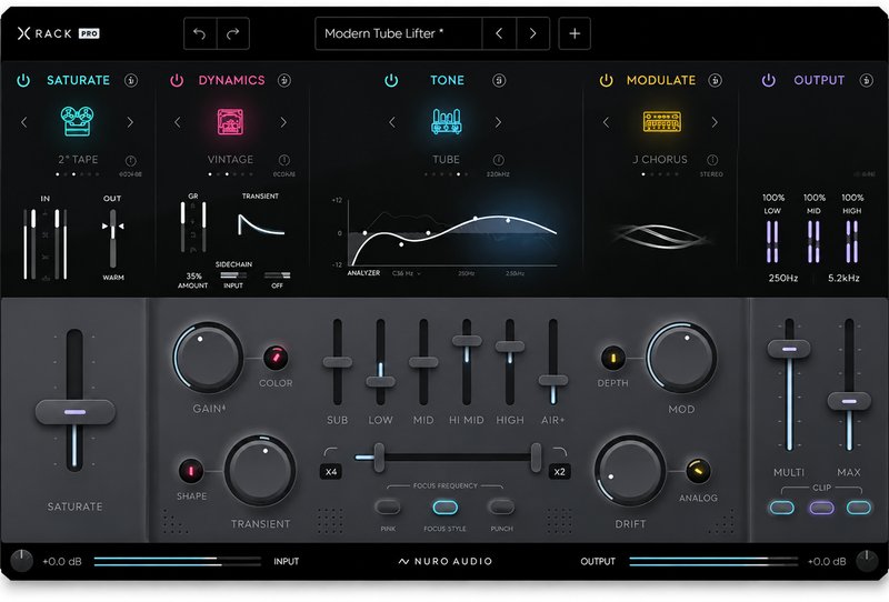 综合模拟混音插件 Nuro Audio Xrack Pro v1.0.2&v1.0.4 (包含Comp Max Mod Pro Sat Tone Transient)