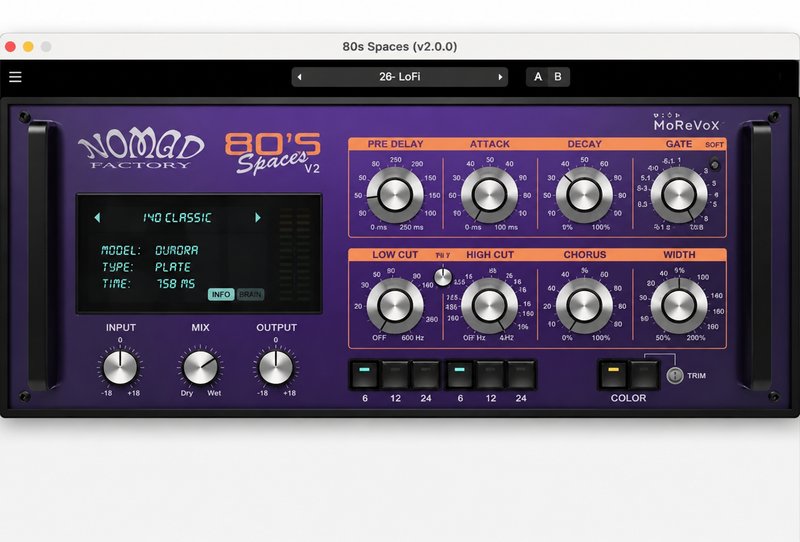 空间混响效果器 Nomad Factory 80s Spaces v2.5.0 HCiSO Mac