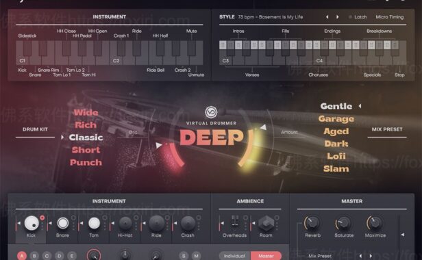 深情灵魂虚拟鼓手音源 UJAM Virtual Drummer DEEP v2.5.0 R2R Win