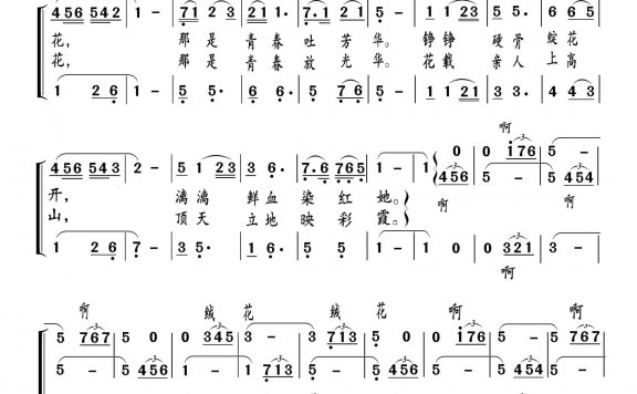 绒花（女声合唱、刘孝扬编合唱）简谱 - 乐谱