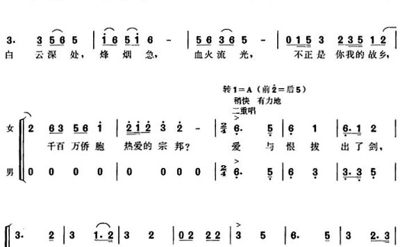 祖国之恋（故事影片《白云故乡》主题歌）简谱 - 乐谱