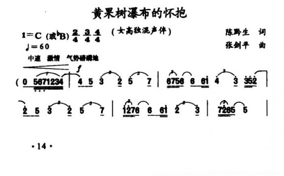 黄果树瀑布的怀抱简谱 - 乐谱