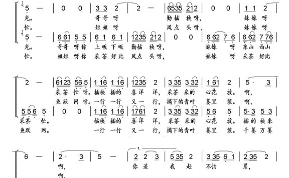 采茶舞曲（女声合唱、张竞祖改编版）简谱 - 乐谱