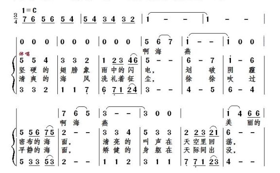 海燕之歌（李勇词王清明曲）简谱 - 乐谱