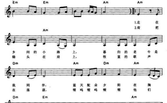 乡间的小路(电子琴弹唱谱)简谱 - 乐谱