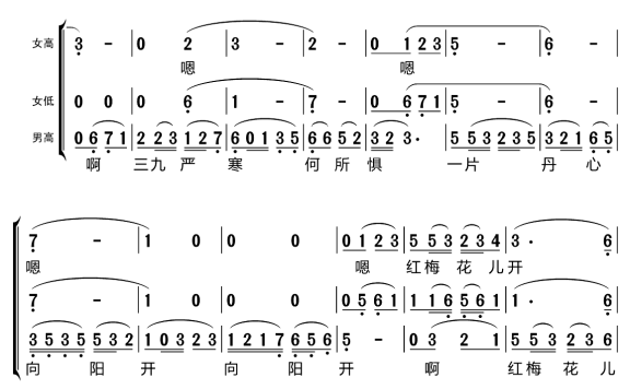 红梅赞-合唱谱简谱 - 乐谱