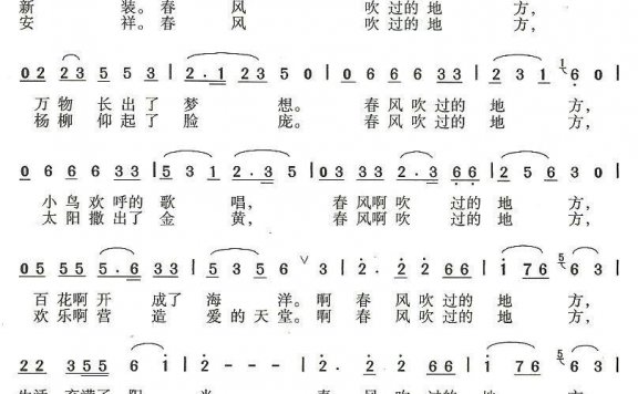 春风吹过的地方（邓永旺词 赵恕心曲） - 乐谱