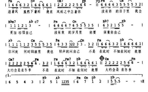齐秦：大约在冬季简谱（带和弦） - 乐谱