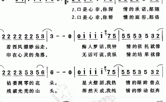 张雨生演唱：口是心非 - 乐谱
