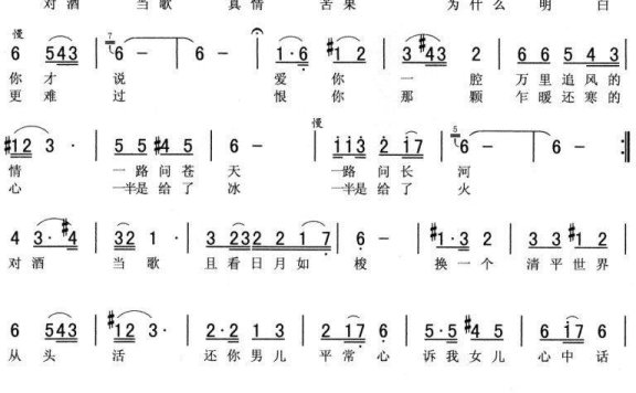 电视剧《曹操与蔡文姬》片尾曲：对酒当歌 - 乐谱