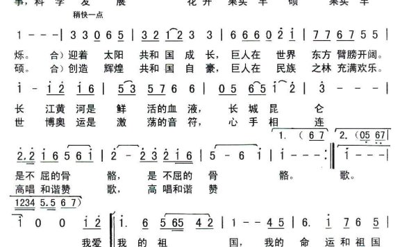 合唱：我爱我的祖国（王璟词 秦咏诚曲、李基田编合唱） - 乐谱