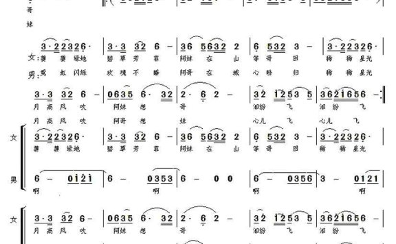 男女声二重唱：阿哥阿妹心相随 - 乐谱
